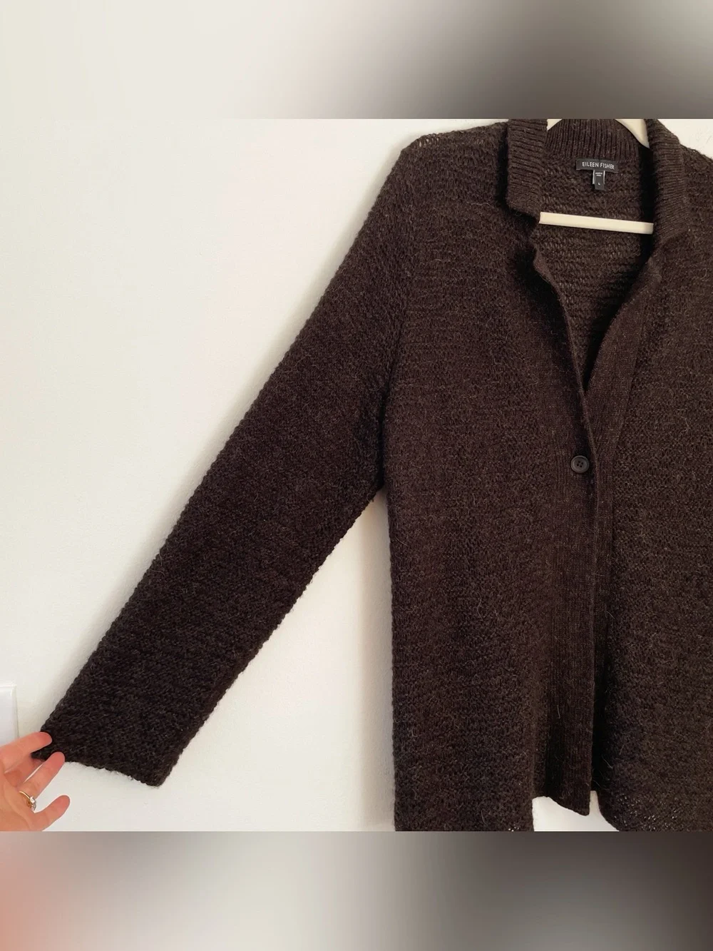 Eileen Fisher 100% Baby Alpaca Wool Knit Cardigan Sweater Womens Large Chocolate - Picture 6 of 11